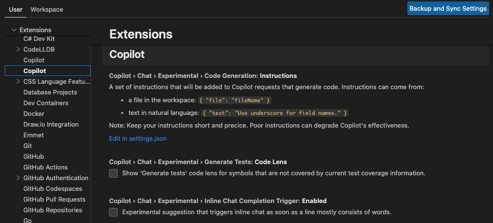 GitHub Copilot Custom Instructions Setting